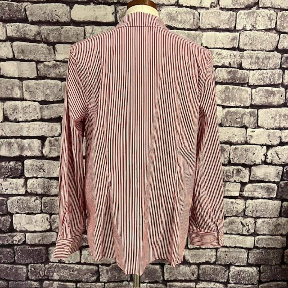 Isaac Mizrahi Live Red & White Striped Blouse W/ Ruffle Size 14 - Picture 5 of 10